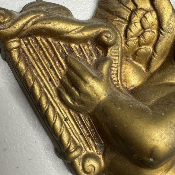 Vintage 2 Cherub Angel Christmas Wall Decoration Gold MCM Hollywood Regency - Picture 9 of 12